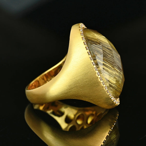 Roberto Coin 18K Gold Rutilated Quartz Diamond Halo Ring