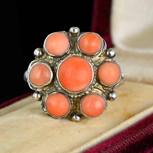Arts & Crafts Sterling Silver Coral Cabochon Ring - Boylerpf