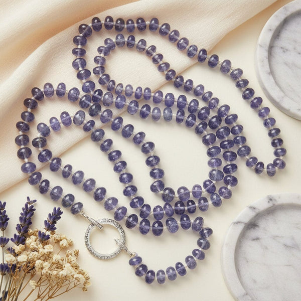 Long Iolite Necklace Diamond Clasp 33in Sterling Silver - Boylerpf