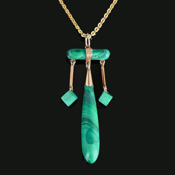 Antique 14K Gold Green Malachite Drop Pendant - Boylerpf