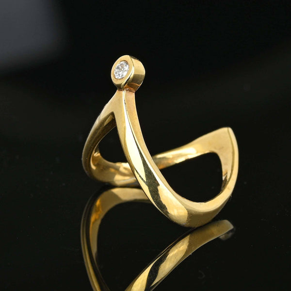 Vintage 14K Gold Wishbone Chevron Diamond Ring - Boylerpf