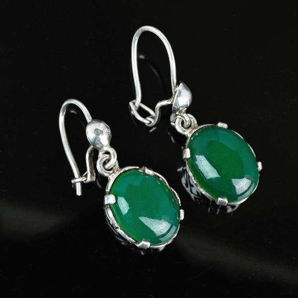 Vintage Silver Filigree Chrysoprase Chalcedony Earrings - Boylerpf