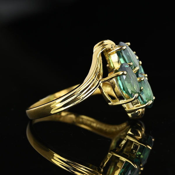 Vintage Gold Bypass Green Spinel Cluster Ring - Boylerpf