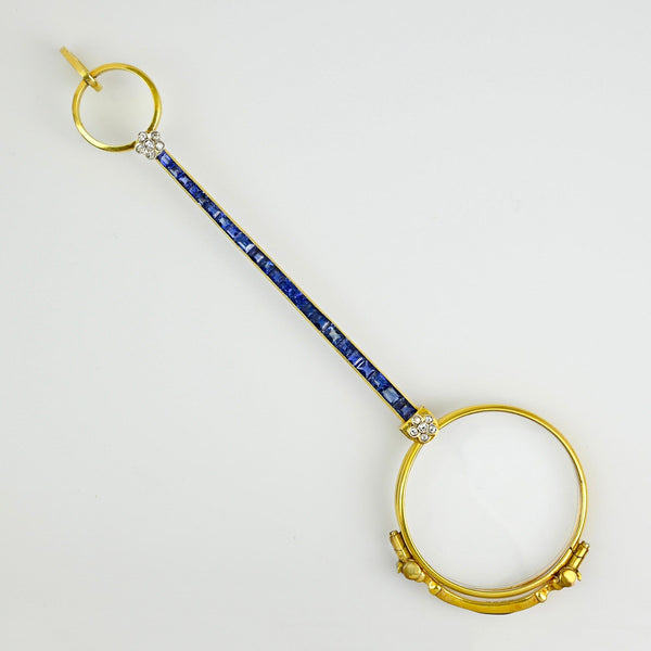 Antique Edwardian 18K Gold Sapphire Diamond Lorgnette Pendant - Boylerpf