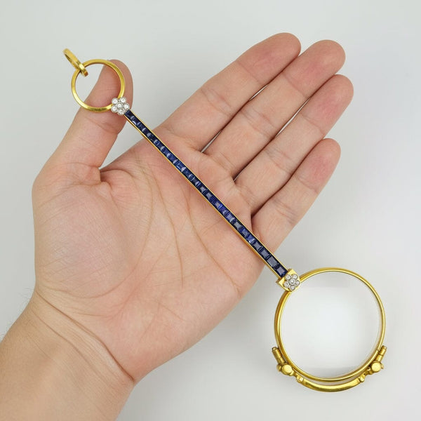 Antique Edwardian 18K Gold Sapphire Diamond Lorgnette Pendant - Boylerpf