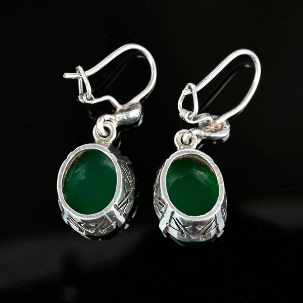 Vintage Silver Filigree Chrysoprase Chalcedony Earrings - Boylerpf