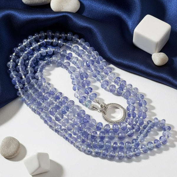 Long Iolite Necklace Diamond Clasp 33in Sterling Silver - Boylerpf