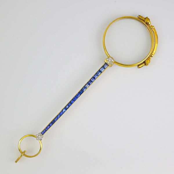 Antique Edwardian 18K Gold Sapphire Diamond Lorgnette Pendant - Boylerpf