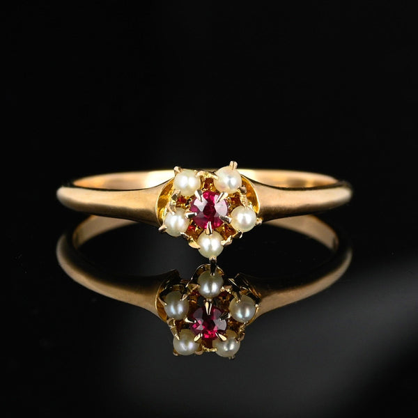 Antique Gold Ruby Solitaire Pearl Cluster Ring - Boylerpf