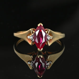 Vintage 10K Gold Diamond Marquise Ruby Ring - Boylerpf