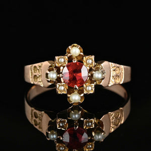 Antique Victorian Seed Pearl Rose Cut Garnet Ring - Boylerpf