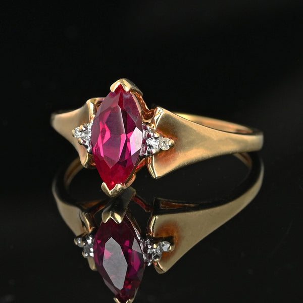 Vintage 10K Gold Diamond Marquise Ruby Ring - Boylerpf