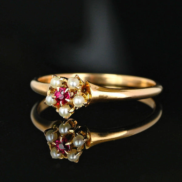 Antique Gold Ruby Solitaire Pearl Cluster Ring - Boylerpf
