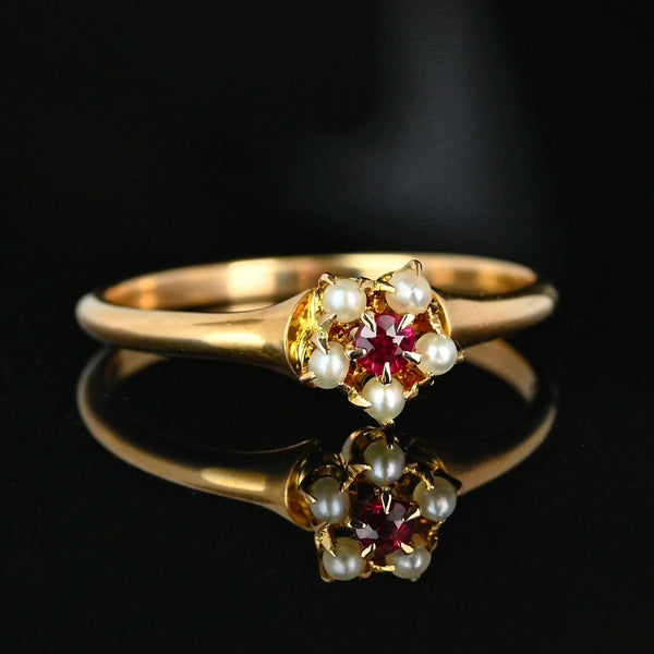 Antique Gold Ruby Solitaire Pearl Cluster Ring - Boylerpf