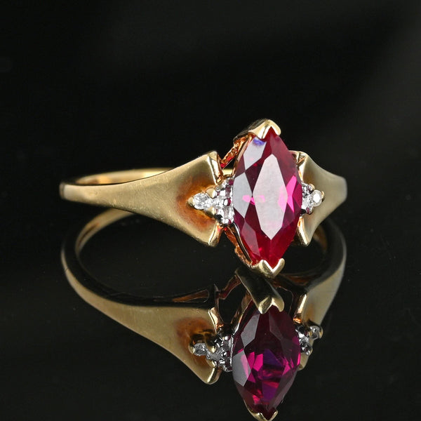 Vintage 10K Gold Diamond Marquise Ruby Ring - Boylerpf