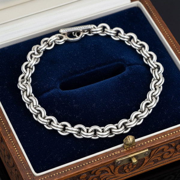 Vintage Sterling Silver Chunky Double Link Toggle Bracelet