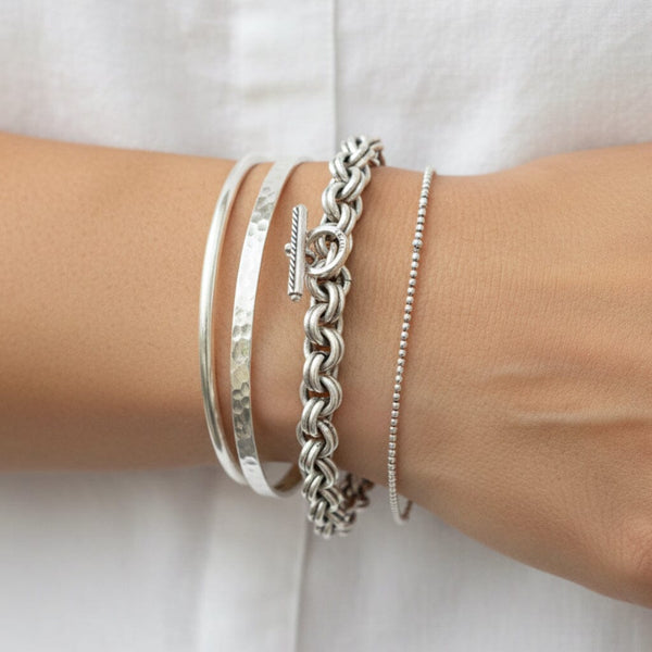 Vintage Sterling Silver Chunky Double Link Toggle Bracelet