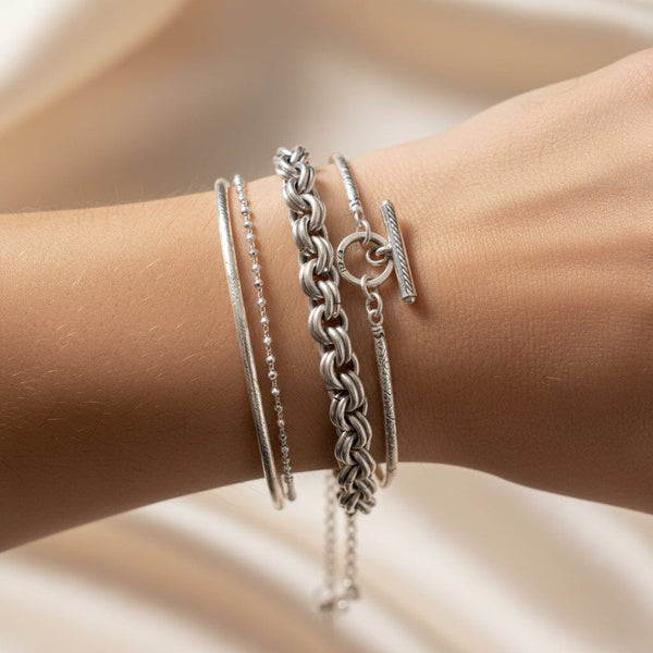 Vintage Sterling Silver Chunky Double Link Toggle Bracelet