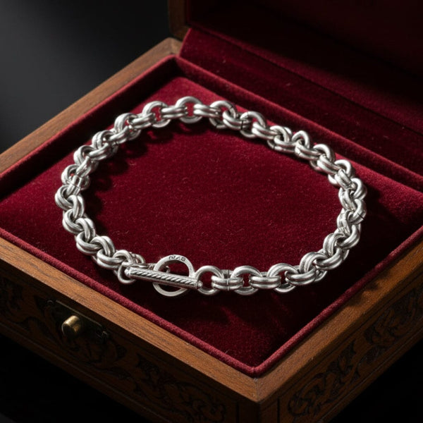 Vintage Sterling Silver Chunky Double Link Toggle Bracelet
