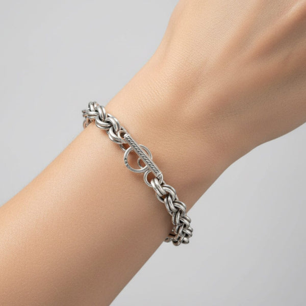 Vintage Sterling Silver Chunky Double Link Toggle Bracelet