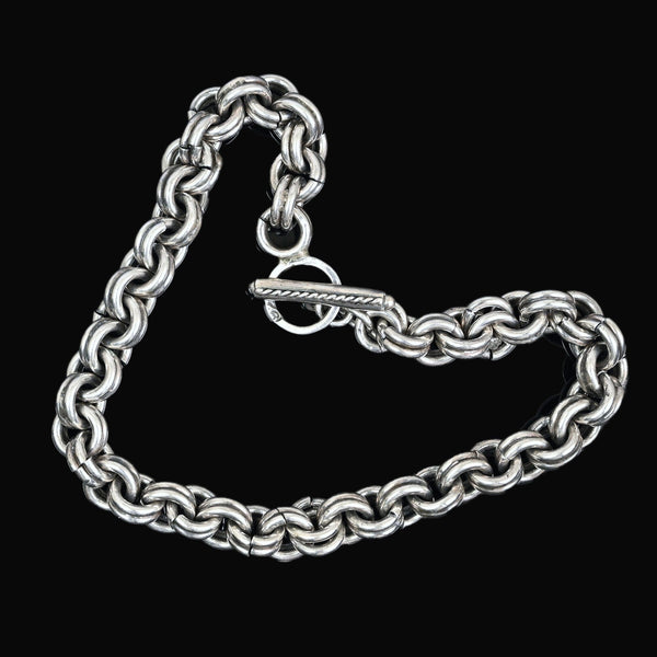 Vintage Sterling Silver Chunky Double Link Toggle Bracelet