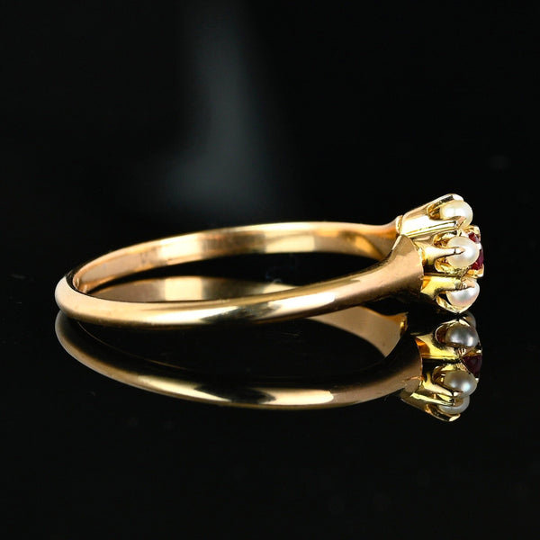 Antique Gold Ruby Solitaire Pearl Cluster Ring - Boylerpf