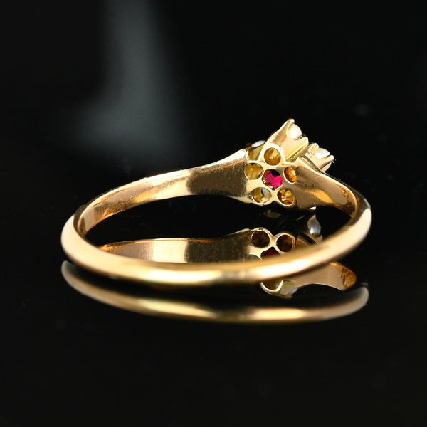 Antique Gold Ruby Solitaire Pearl Cluster Ring - Boylerpf