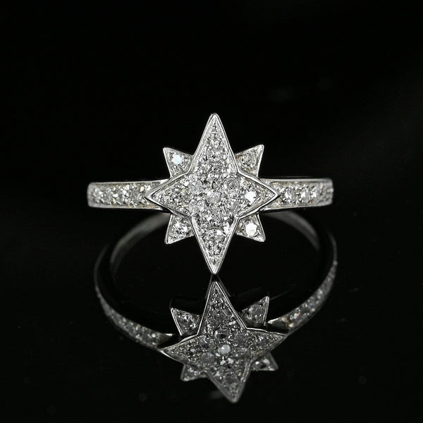 Vintage 14K White Gold Diamond Cluster Star Ring - Boylerpf