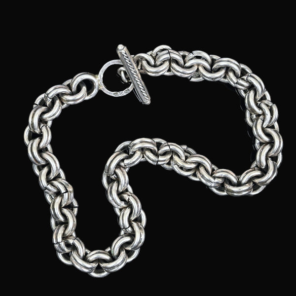 Vintage Sterling Silver Chunky Double Link Toggle Bracelet