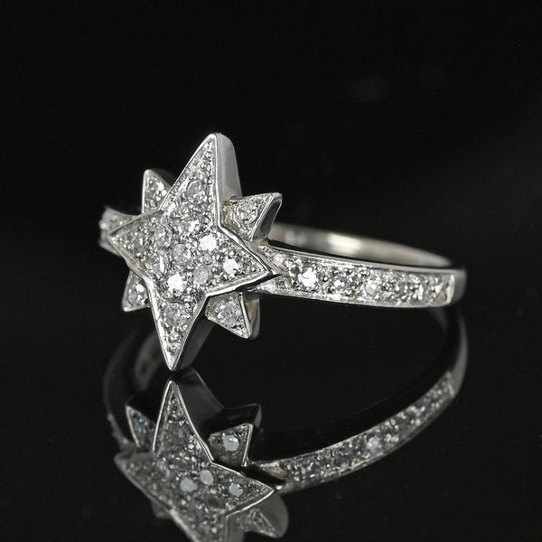 Vintage 14K White Gold Diamond Cluster Star Ring - Boylerpf