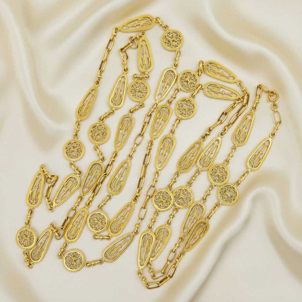 Antique French 18K Gold Guard Chain Necklace 62" Long Belle Époque - Boylerpf