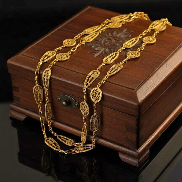Antique French 18K Gold Guard Chain Necklace 62" Long Belle Époque - Boylerpf