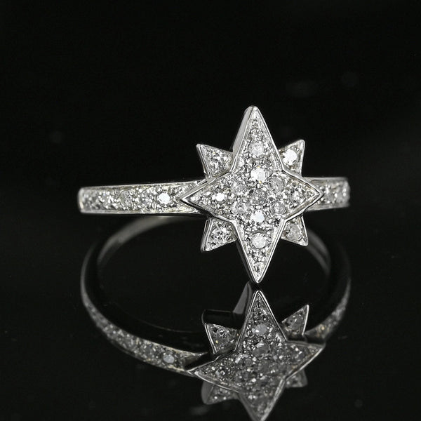 Vintage 14K White Gold Diamond Cluster Star Ring - Boylerpf