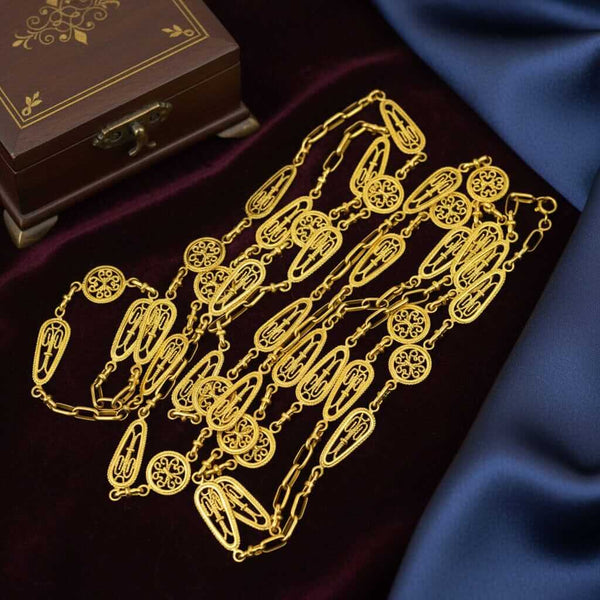 Antique French 18K Gold Guard Chain Necklace 62" Long Belle Époque - Boylerpf