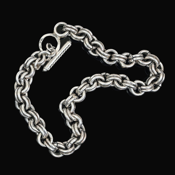 Vintage Sterling Silver Chunky Double Link Toggle Bracelet