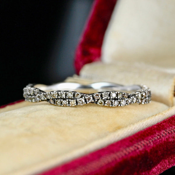 Vintage 14K White Gold Champagne Diamond Ring Band - Boylerpf