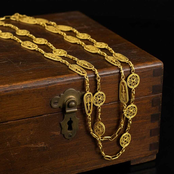 Antique French 18K Gold Guard Chain Necklace 62" Long Belle Époque - Boylerpf