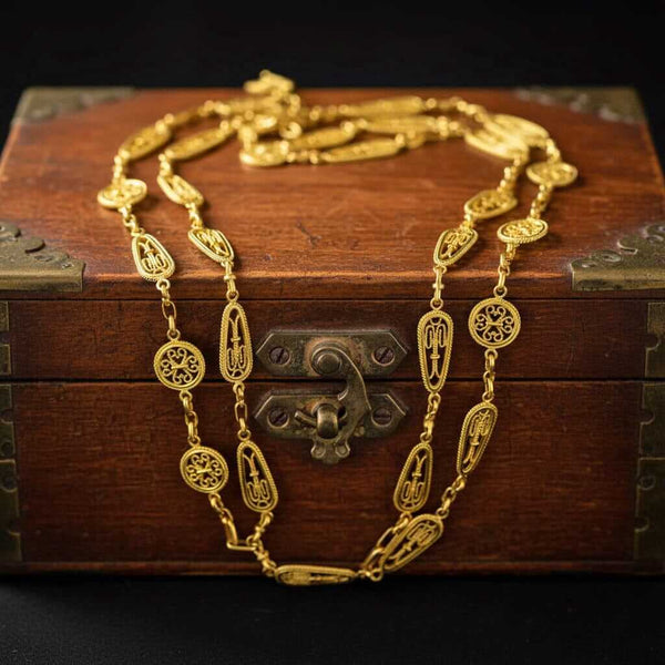 Antique French 18K Gold Guard Chain Necklace 62" Long Belle Époque - Boylerpf