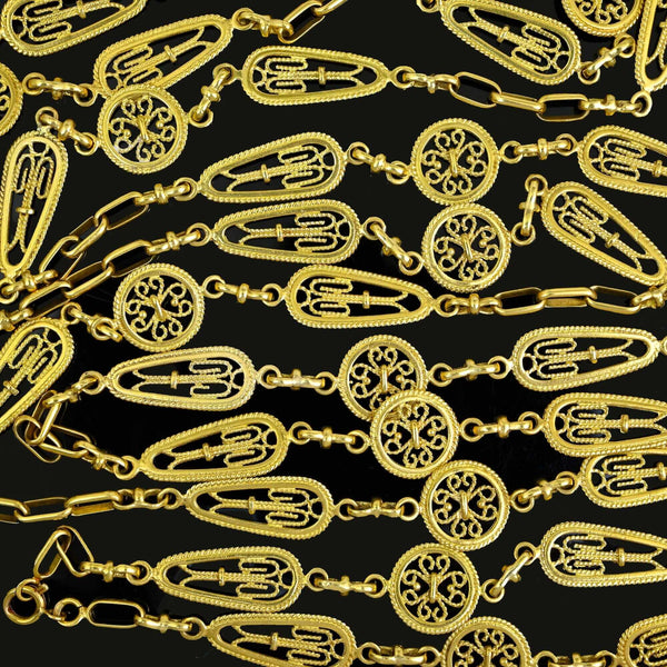 Antique French 18K Gold Guard Chain Necklace 62" Long Belle Époque - Boylerpf
