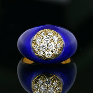 Vintage 14K Gold Cobalt Blue Enamel Diamond Dome Ring - Boylerpf