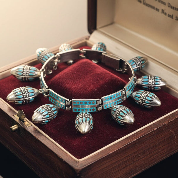 Margot de Taxco Turquoise Enamel Sterling Silver Charm Bracelet
