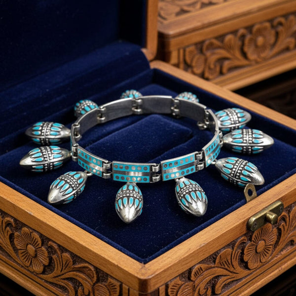 Margot de Taxco Turquoise Enamel Sterling Silver Charm Bracelet
