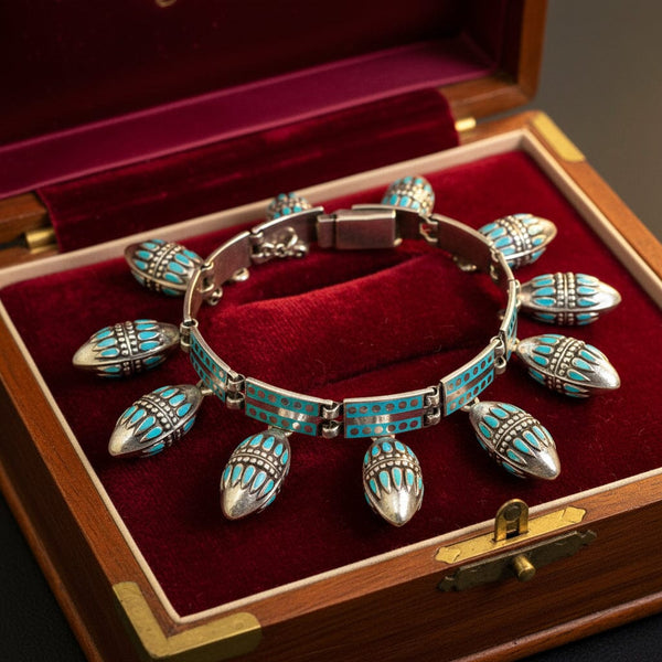 Margot de Taxco Turquoise Enamel Sterling Silver Charm Bracelet