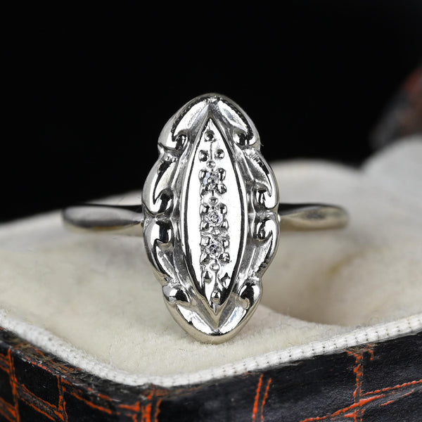 Art Deco 10K White Gold Three Stone Diamond Ring - Boylerpf