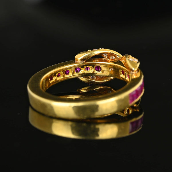 Vintage Diamond X Emerald Cut Ruby Ring Band in 18K Gold - Boylerpf