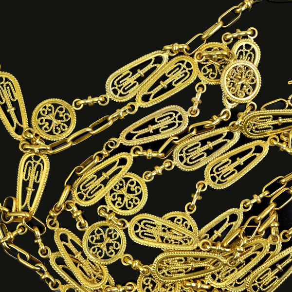 Antique French 18K Gold Guard Chain Necklace 62" Long Belle Époque - Boylerpf