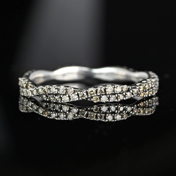 Vintage 14K White Gold Champagne Diamond Ring Band - Boylerpf