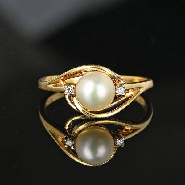 Vintage Diamond Accent Pearl Solitaire Ring - Boylerpf