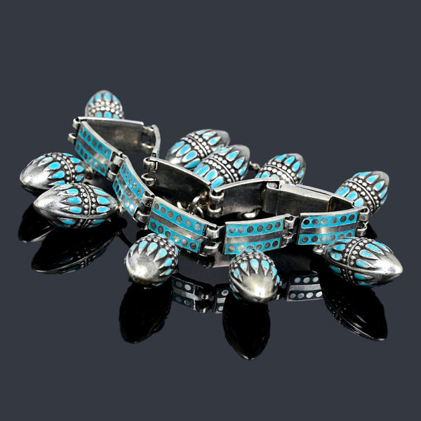 Margot de Taxco Turquoise Enamel Sterling Silver Charm Bracelet