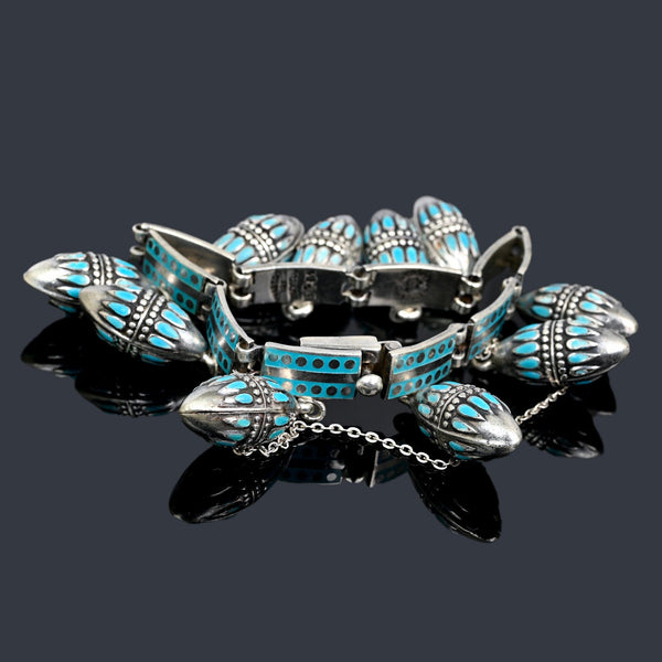 Margot de Taxco Turquoise Enamel Sterling Silver Charm Bracelet